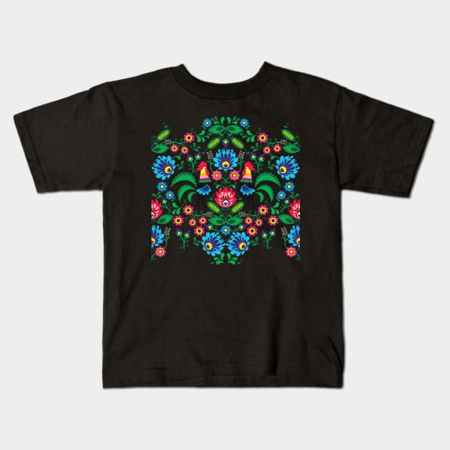 Polish traditional ornament on the black background Kids T-Shirt by MashaVed